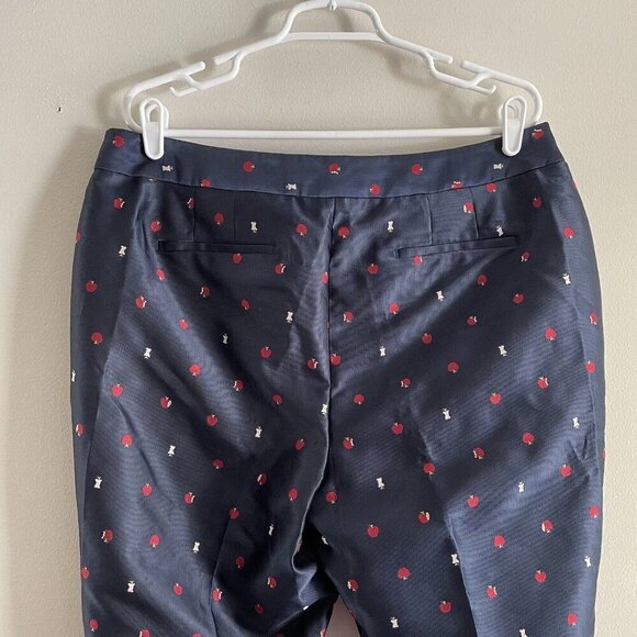 Talbots Women 14 Navy Blue Apple Print Jacquard Preppy Teacher Slim Ankle Pants - Picture 7 of 9